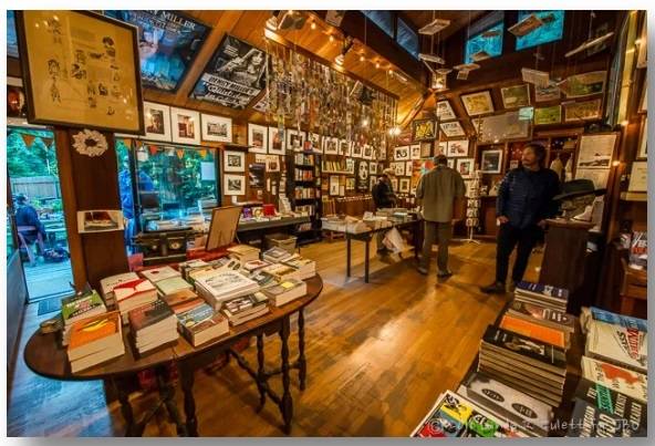 헨리 밀러 도서관의 내부 전경. 미국 캘리포니아주 빅 서(Big Sur) 지역의 산에 위치한 숲속 도서관입니다. 이 지역은 헨리 밀러와 직접적인 연관은 없지만 에밀 화이트란 인물이 헨리 밀러를 위해 만든 도서관이라고 하네요. 밀러의 모든 책이 전시된 장소입니다. [헨리 밀러 도서관 홈페이지]