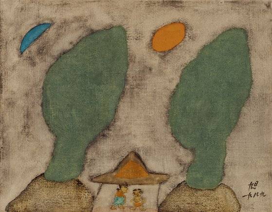 '가족도'(1989) 장욱진의 작품은 언뜻 보면 단순한 형태지만 해당 사물의 본질을 포착하기 위한 그의 고민이 담겨 있다. ⓒ(재)장욱진미술문화재단