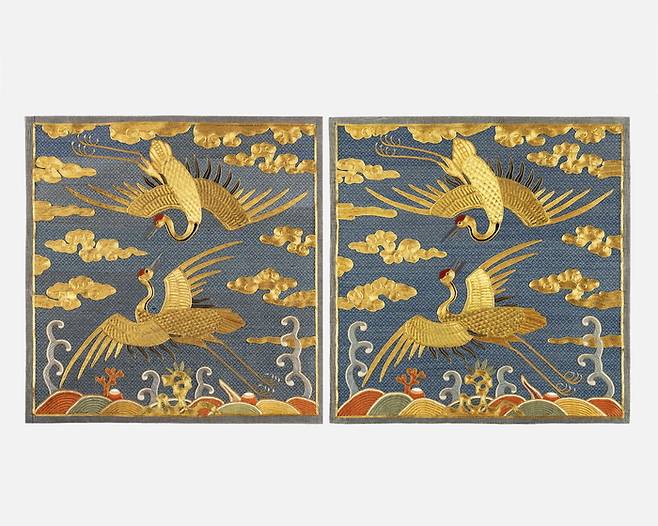 제48회 대한민국 전승공예대전에서 대통령상을 수상한 이영분 작가의 자수 ‘정태제 묘 출토 금사 쌍학흉배’. 국립무형유산원 제공