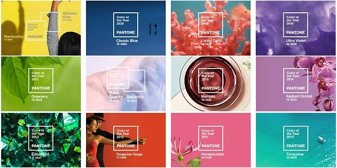 올해의 컬러 히스토리. 출처: 팬톤.
