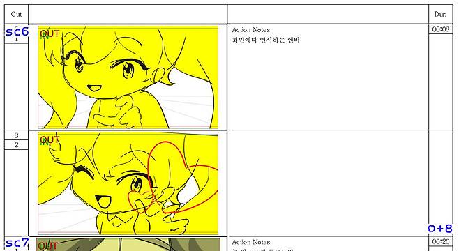 오프닝 장면의 집게손 부분 콘티. 페미니즘 관련 트윗을 올린 A씨가 아니라 40대 남성이 그린 것으로 확인됐다. ⓒ시사IN 자료