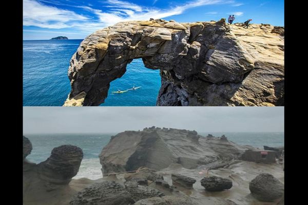 코끼리코 바위 소실 전 모습(상), 소실 후 모습(하). 온라인 커뮤니티 갈무리