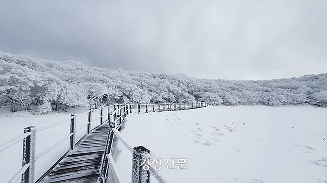 20일 꽁꽁 언 한라산 산정호수 사라오름. 제주도 한라산국립공원관리소 제공