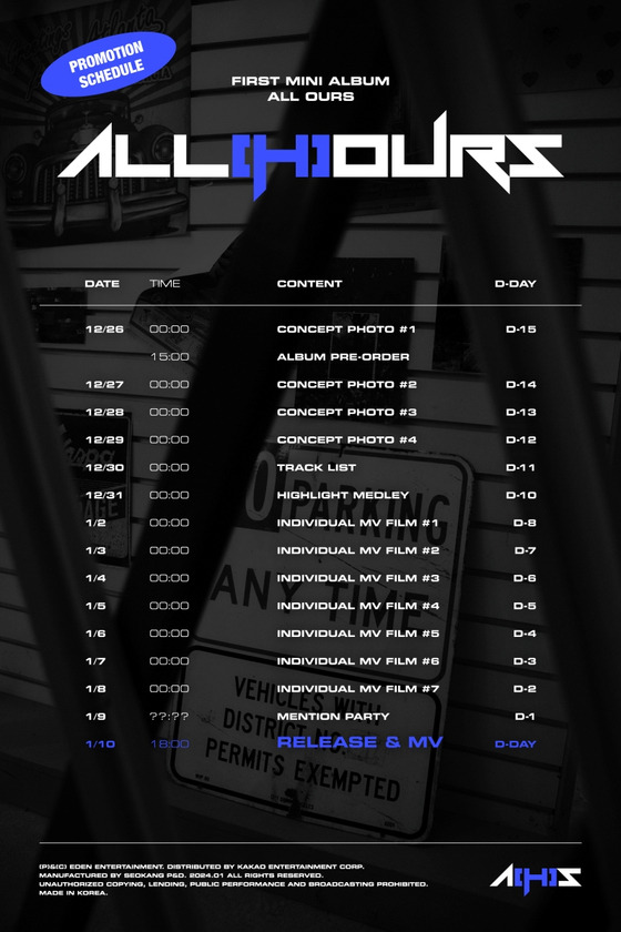 A poster details the upcoming schedule of Eden Entertainment's new boy band All(H)ours [EDEN ENTERTAINMENT]