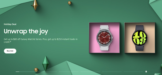 미국 삼성닷컴 홈페이지. 첫 페이지부터 갤럭시워치 할인을 내세우고 있다. 삼성닷컴 캡처
