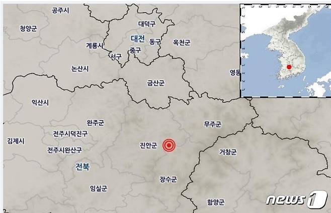 23일 오전 4시34분 전북 장수군 북쪽 17km 지역에서 규모 3.0의 지진이 발생했다.(기상청 제공)2023.12.23/뉴스1