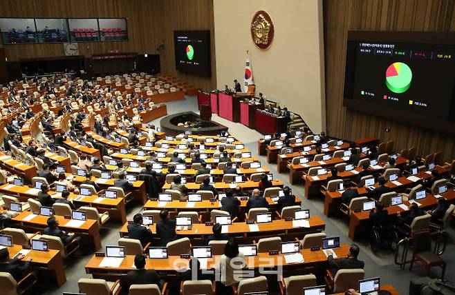 지난달 30일 오후 서울 여의도 국회에서 제410회 국회(정기회) 제12차 본회의가 열리고 있다. (사진=이데일리 노진환 기자)