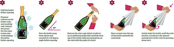 샴페인병 코르크 마개를 안전하게 따는 법 (국제 유명 의학 학술지 BMJ '2023 크리스마스 특집' 페이지 갈무리)