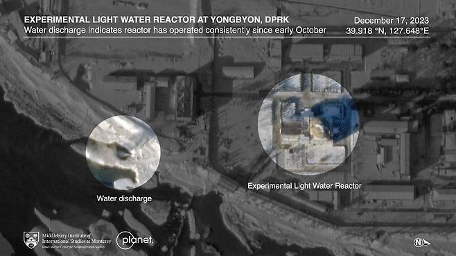 북한 평안북도 영변 핵시설 내 실험용 경수로(ELWR) 건물 일대를 촬영한 10월 17일자 위성사진./미국 미들베리연구소 플래닛랩스