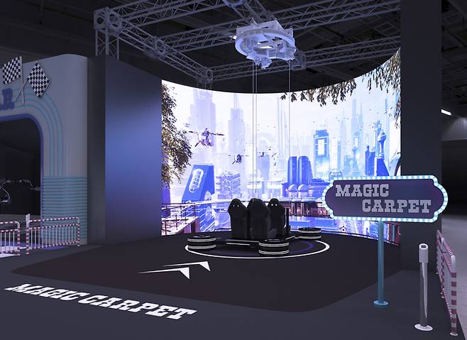 SK텔레콤이 다음달 열리는 세계 최대 IT·가전 전시회 CES 2024에서 인공지능(AI) 등 다양한 기술을 선보인다.  사진은 UAM 기체를 형상화 한 매직카펫 조감도. SK텔레콤 제공.