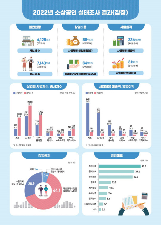 2022년 소상공인 실태조사 결과(잠정) 인포그래픽. [통계청 제공]