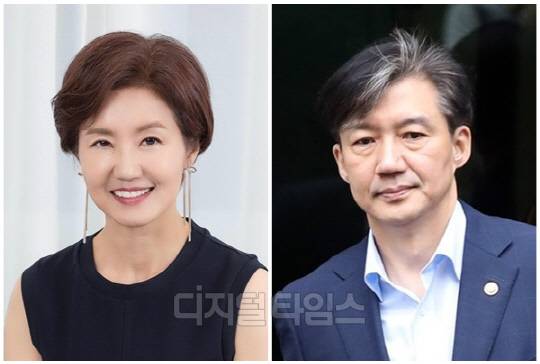 김연주(왼쪽) 시사평론가와 조국 전 법무부 장관. <디지털타임스 DB, 연합뉴스>