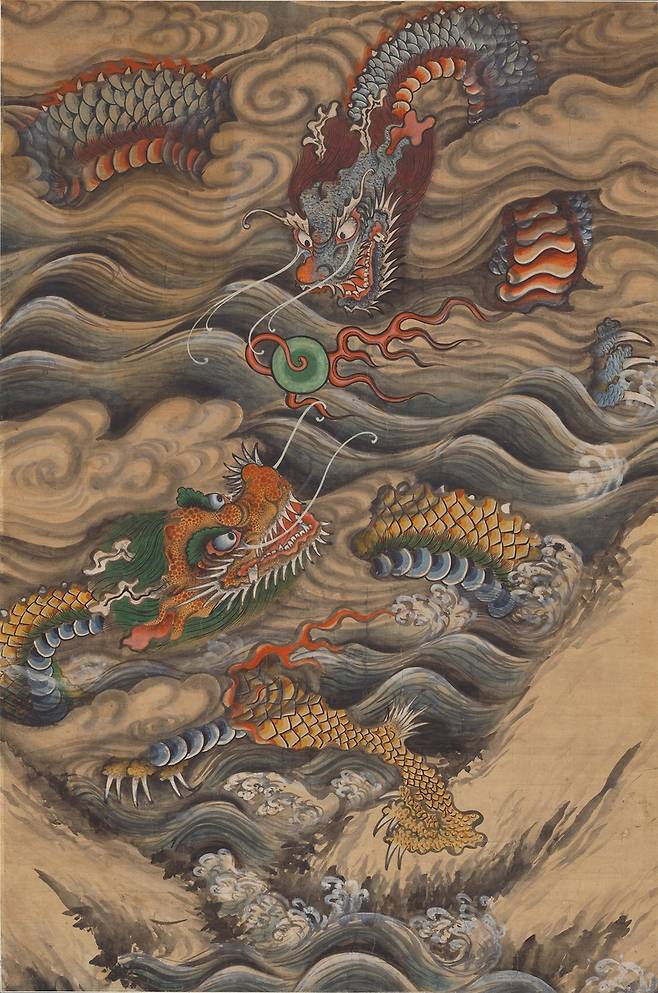 해룡도(海龍圖) 여의주를 갖고 노는 두 마리 용을 그린 그림 [국립중앙박물관 제공. 재판매 및 DB 금지]