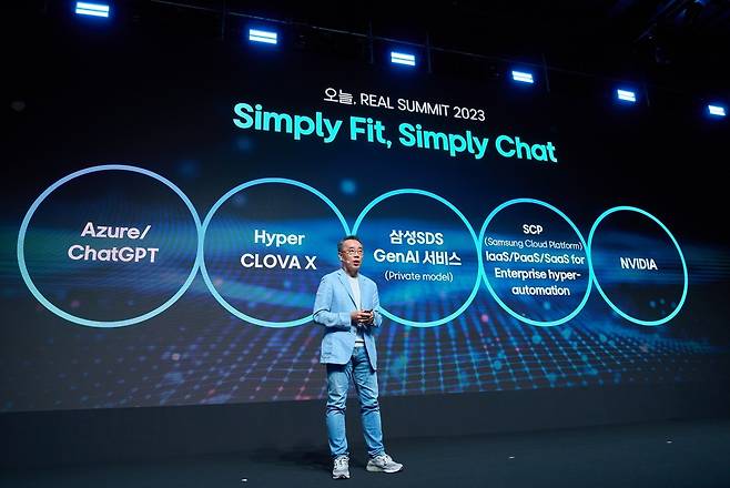 황성우 삼성SDS 대표가 '리얼 서밋 2023'에 참가해 발표를 하고 있다.  /삼성SDS 제공
