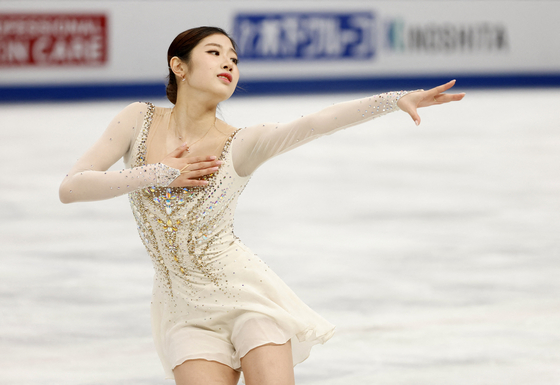 Lee Hae-in performs during the women's free skate at the World Figure Skating Championships in Saitama, Japan on Friday. [REUTERS/YONHAP]