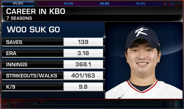 메이저리그 홈페이지가 고우석의 KBO 통산 성적을 소개하고 있다. 사진=MLB.com 캡처