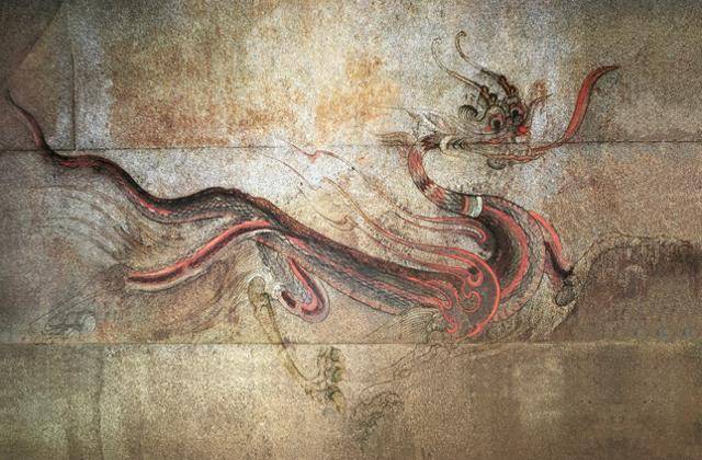 6세기 말~7세기 초 고구려의 강서대묘 널방 동쪽 청룡 벽화, 1912년 현장 조사 시 그린 벽화 모사도본. 국립중앙박물관 소장