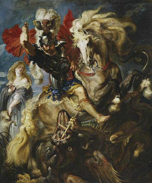 페테르 파울 루벤스, 성 조지와 드래건, 캔버스에 유화, 309x257㎝, 1605~1607년. 마드리드 프라도 미술관 소장