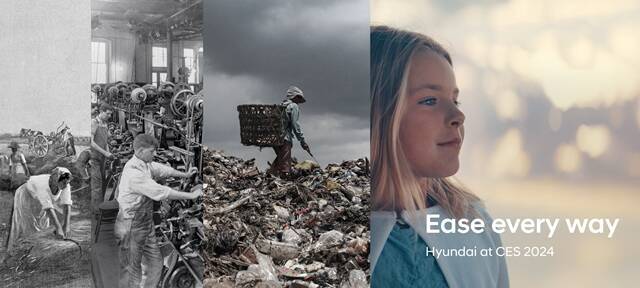 현대차는 이번 'CES' 참가 주제를 '수소와 소프트웨어로의 대전환'으로 정하고 모빌리티의 이동 측면을 넘어 '인간 중심'의 미래 비전을 소개할 방침이다. 현대차 'CES 2024' 참가 티저 이미지. /현대차