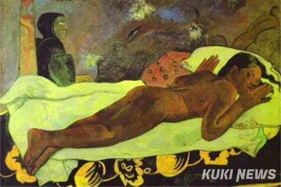 폴 고갱, '죽은 자의 혼이 지켜본다', 마나오 투파파우 Spirit of the Dead Watching, 1892, 삼베를 댄 캠버스에 유채, 116.05x134.62cm, 울브라이트 녹스 미술관