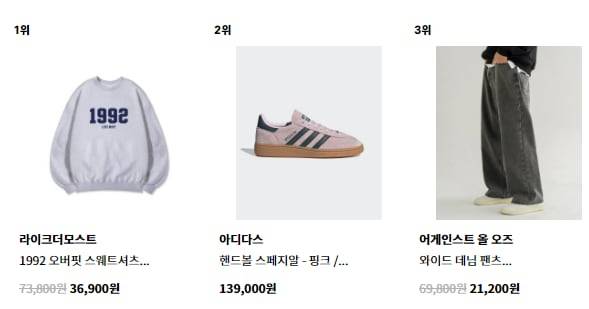 /무신사 '실시간 랭킹' 화면 캡처