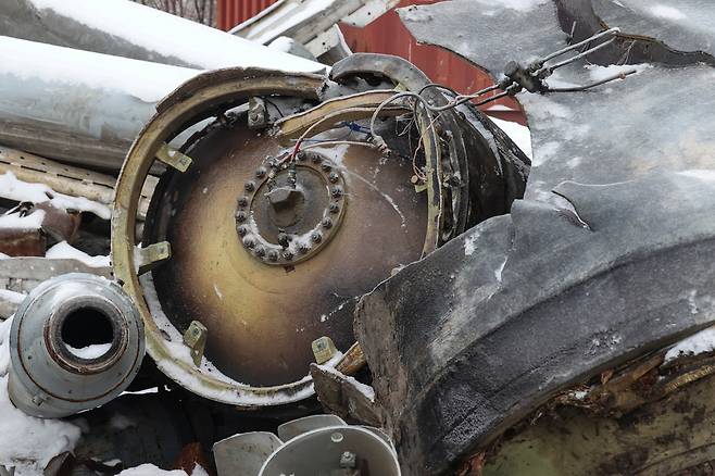 A view shows parts of an unidentified missile, which Ukrainian authorities believe to be made in North Korea and was used in a strike in Kharkiv earlier this week, amid Russia's attack on Ukraine, in Kharkiv, Ukraine on Jan. 6. (Reuters)