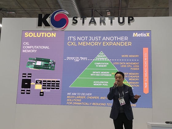 김진영 메티스엑스 대표가 'CES 2024'에서 IR 피칭에 나섰다/사진제공=메티스엑스