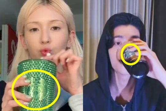 스타벅스 텀블러를 사용한 전소미, 음료를 마신 엔하이픈 제이크/사진=틱톡 영상(좌), 라이브 영상 캡처