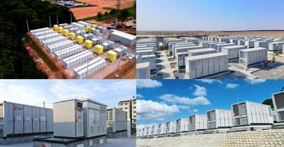 1. The largest battery energy storage project in Brazil; 2. The liquid-cooling energy storage project in China awarded as "Energy Transition Changemaker" by COP28 3. 100MW/200MWh liquid-cooling energy storage project in Ningxia, China 4. 200MW/400MWh energy storage power plant in Guizhou, China (From top to bottom, left to right) (PRNewsfoto/Kehua Digital Energy)