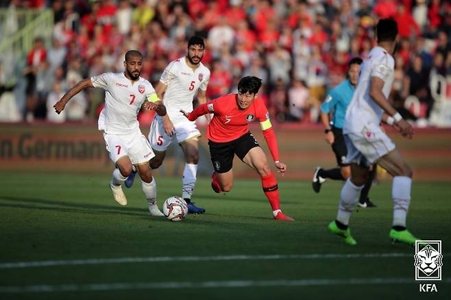 지난 2019년 아랍에미리트(UAE) 아시안컵 16강전 당시 한국과 바레인의 경기 모습. 사진 | 대한축구협회