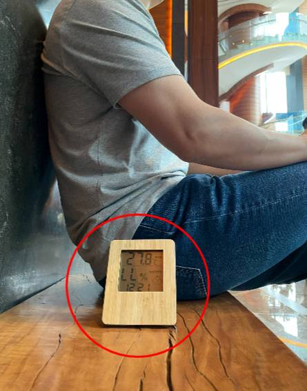 서울 여의도에 있던 한 호텔 로비의 실내 온도. 27.8도. 반팔을 입어도 더울 지경이었다. 이날 바깥 날씨 기온은 영하 2도였다. 한겨울에 '반팔' 티셔츠를 입어도 괜찮을 정도의 따뜻함. 그래도 괜찮은 걸까, 지구의 입장에서./사진=팔에 힘준 남형도 기자