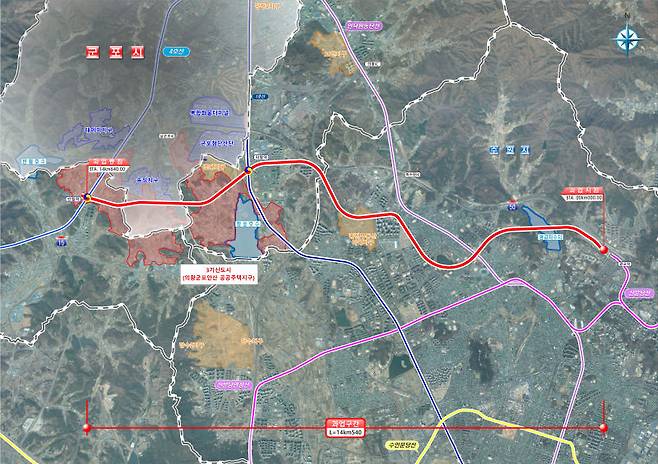 군포시가 추진하는 신분당선연장선 노선안./사진제공=군포시