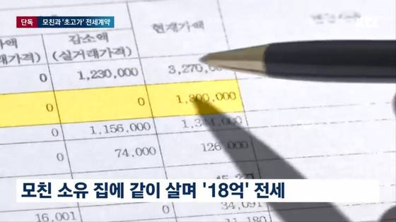 조성경 차관의 고위공직자 재산공개 서류. 조 차관은 모친 소유 집에 전세금 18억원을 내고, 모친과 함께 살고 있었다.