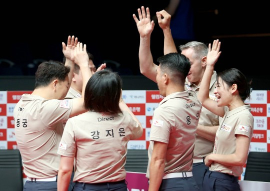 SK랜터카가 프로당구 PO 1차전에서 크라운해태에 완승을 거두며 먼저 1승을 올렸다.[PBA 자료사진]