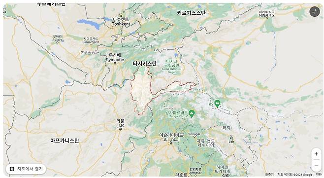 아프가니스탄 북동부 바다크샨 지역 지도/출처-구글맵