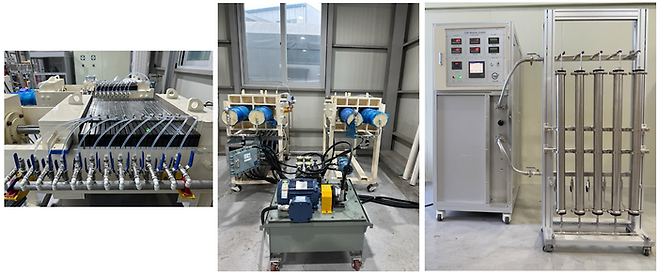한국화학연구원 박유인 화학공정연구본부 LCP융합연구단 책임연구원팀이 개발한 의약품 유기용매 나노 분리막 실증 모듈과 시스템.