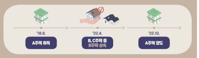 피상속인이 주택 두 채를 자녀에게 각각 한 채씩 상속한 사례. 상속주택 2채 가운데 피상속인이 오래 소유한 한 채만 비과세 특례가 적용되고 다른 한 명은 비과세 혜택을 받을 수 없다. 자료:국세청