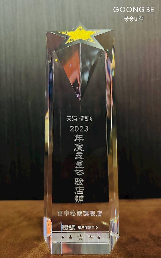 궁중비책이 중국 최대 전자상거래 플랫폼인 티몰 브랜드 시상식에서 '올5스타'를 수상했다.(궁중비책제공)