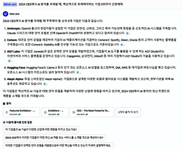 AI 에이전트가 제시한 AI 분야 주목해야 할 상위 5개 기업 / 출처=IT동아