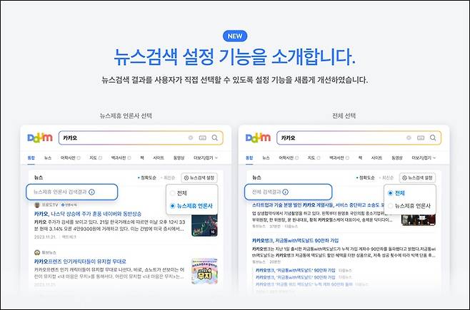 ▲다음이 뉴스 검색 서비스 기본값을 전체 언론사에서 뉴스제휴 언론사로 변경했다. 사진=다음