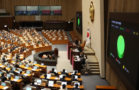 25일 국회에서 열린 본회의에서 달빛고속철도 건설을 위한 특별법안이 가결되고 있다. 2024.1.25 연합뉴스