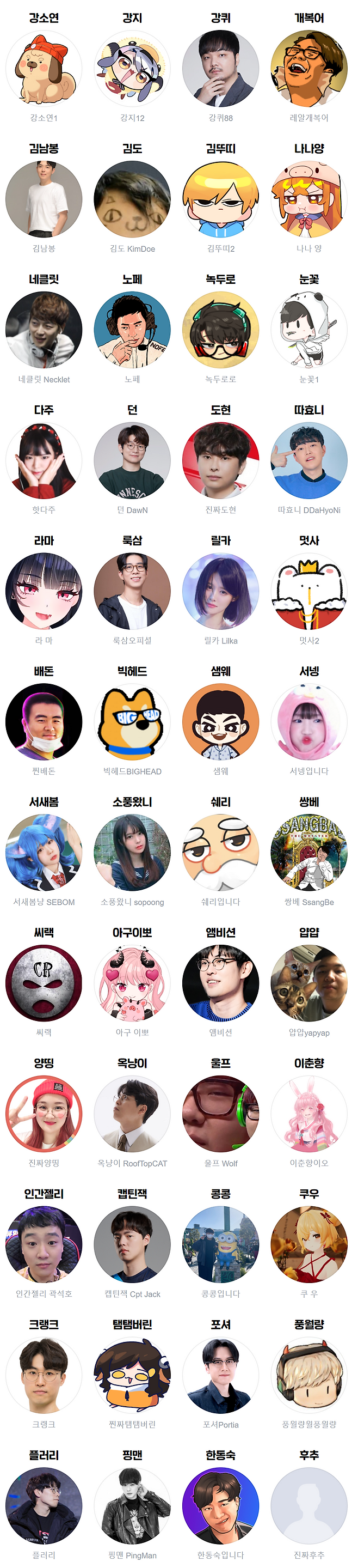 - 치지직이 공개한 공식 파트너 스트리머 명단
