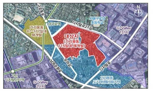 가리봉동 115번지 일대 위치도. 서울시청 제공