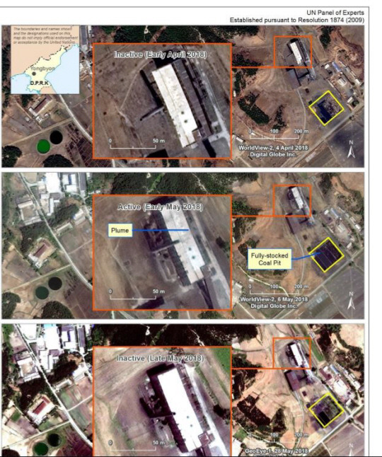 유엔 안보리 대북제재위원회 전문가 패널은 2019년 3월 12일(현지시간) 발표한 보고서에서 북한의 제재위반 행위가 여전히 일어나고 있다고 밝혔다. 사진은 영변 5MW 원자로의 활동을 포착한 것이다. <출처=유엔 안보리 대북제제위 보고서 캡처> 뉴시스
