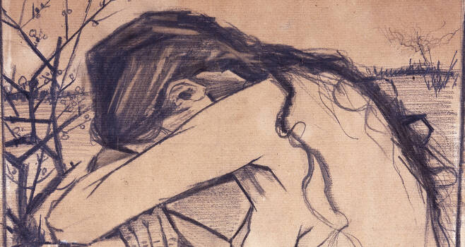 빈센트 반 고흐, '슬픔'(일부), 1882, 검은색 분필, 44.5x27cm, 더 뉴 아트 갤러리 월솔