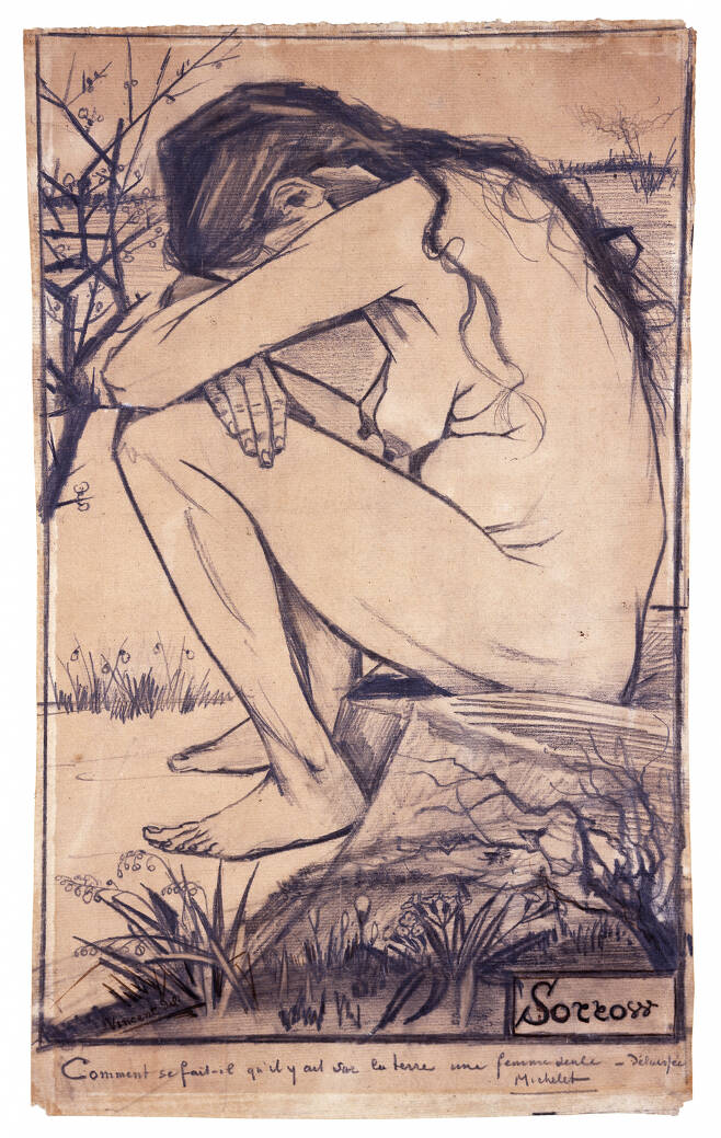 빈센트 반 고흐, '슬픔', 1882, 검은색 분필, 44.5x27cm, 더 뉴 아트 갤러리 월솔