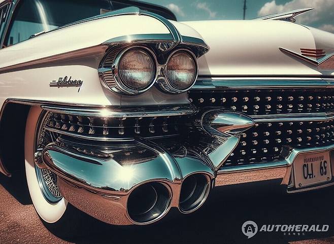 1955 캐딜락 엘도라도의 크롬 범퍼, 일명 총알 범퍼라고도 불렸다. (AI 이미지)