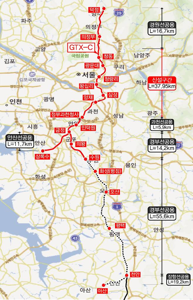 GTX-C노선 천안아산 연장 위치도. 천안시 제공