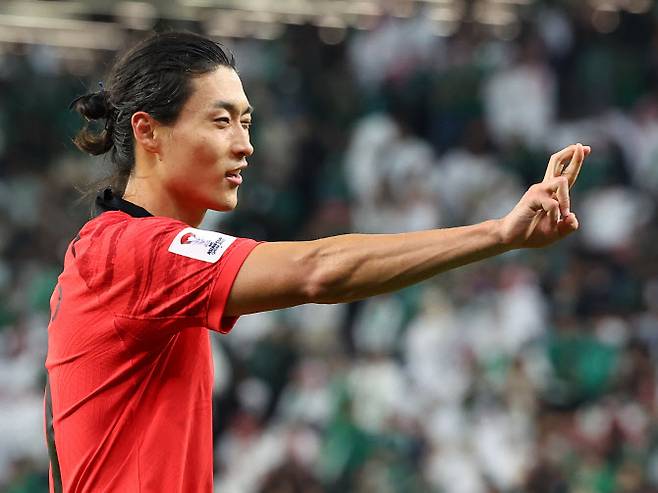 조규성이 경기 종료 직전 극적인 동점골을 넣은 뒤 세리머니를 하고 있다. 사진=연합뉴스