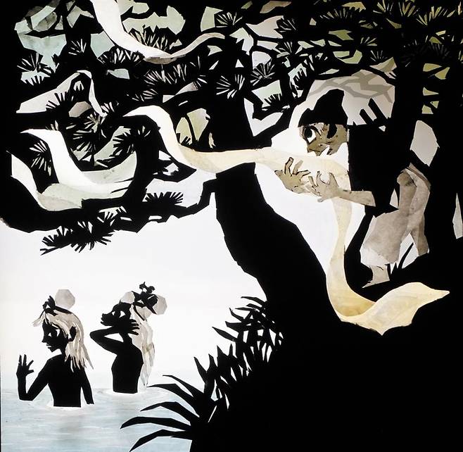 한국의 전래 동화를 읽고 제작한 '선녀와 나무꾼' 시리즈 중 한 점. 이번 전시를 위해 새로 만들었다. /케이아트커뮤니케이션